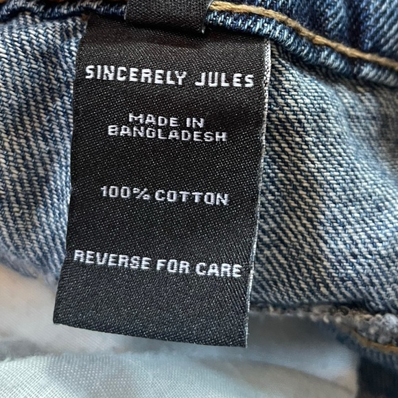 Sincerely Jules Blue Distressed Deconstructed High Hip Mini Raw Hem Denim Shorts - Picture 4 of 4